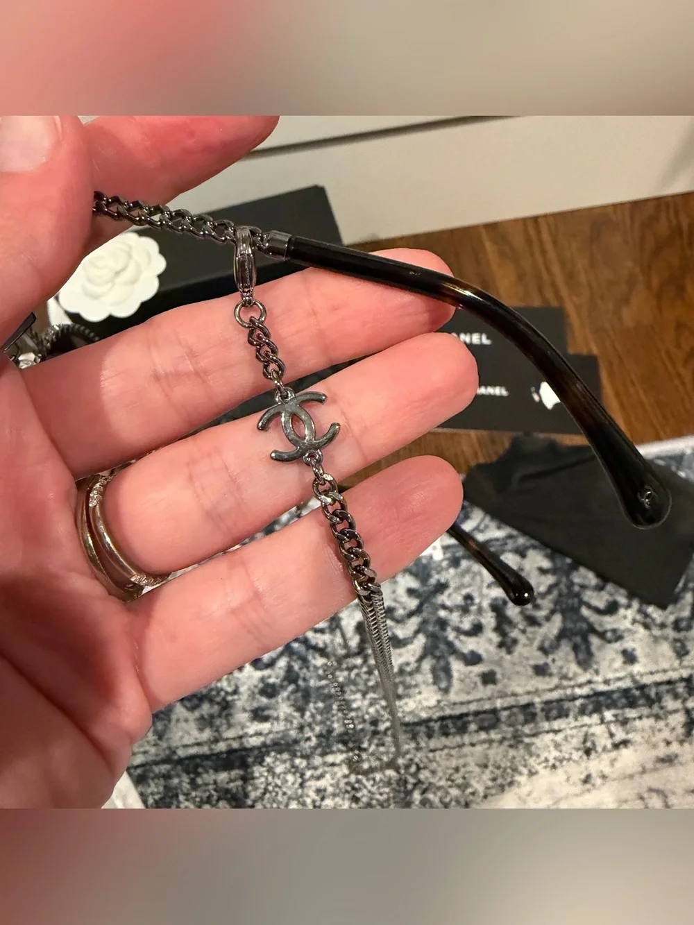 Chanel Pantos Sunglasses with Chain Brown Lenses